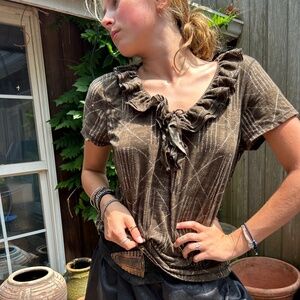 Ralph Lauren brown Kenyan African Ethnic Print ruffle trim short sleeve …